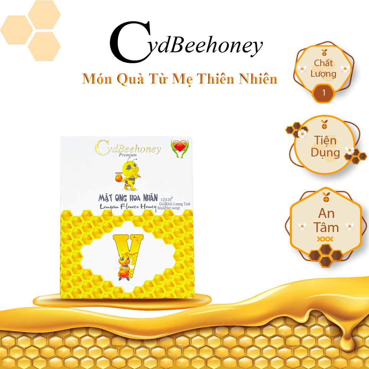 Hộp Mật ong hoa nhãn 120g Cvdbeehoney - Longan flower honey 120g Cvdbeehoney